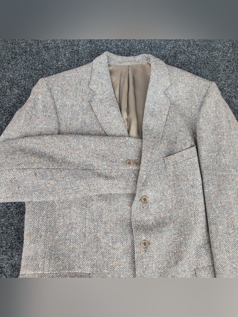 Magee Suit Jacket Mens 44L Gray Herringbone Wool Donegal Speckled Tweed Ireland